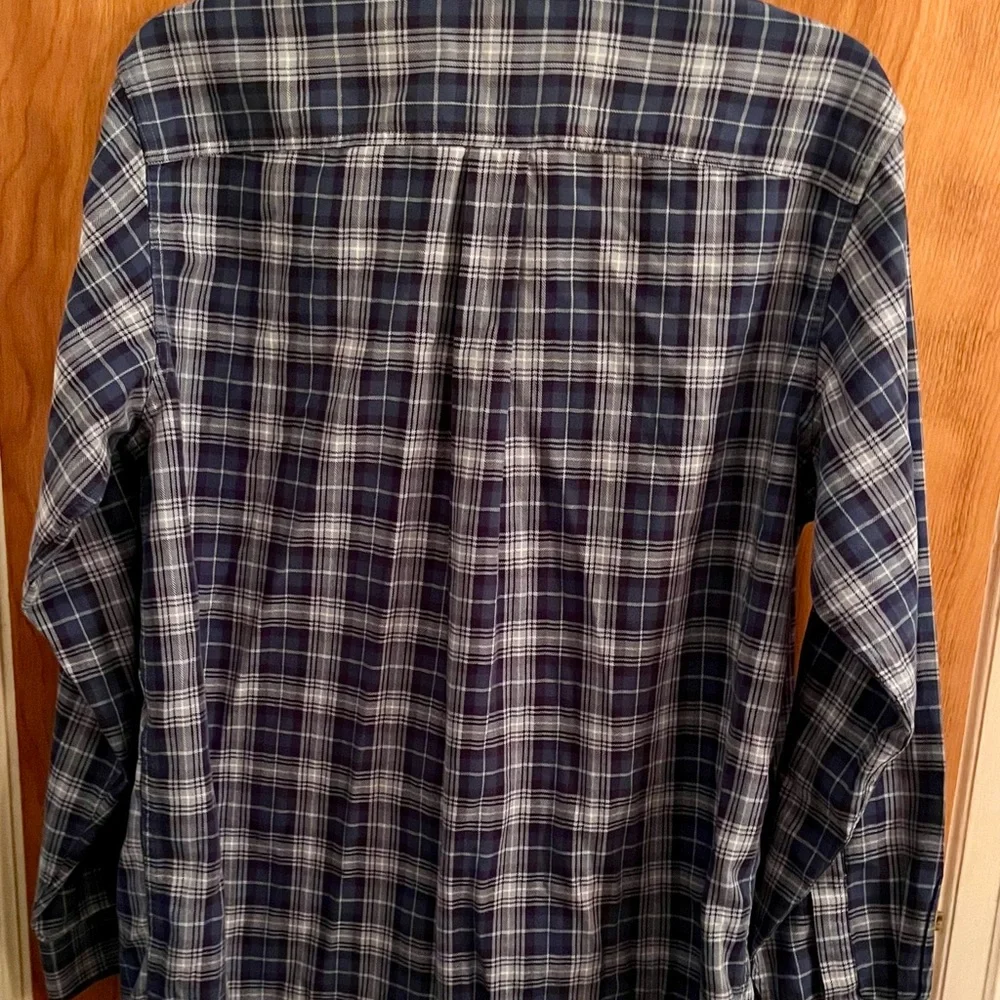 L.L. Bean Classic Blue White plaid‎ button down shirt Office Casual Large Tall
